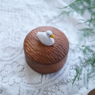 Joe 送礼 小作坊天鹅罐子收纳盒纯手工整木雕刻茶叶罐复古日式