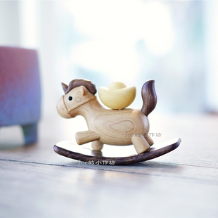 元 饰品马上發桌面摆件车载送礼 宝摇摇马实木摆件可爱创意家居装