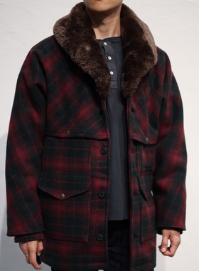 美国制造filson经典羊毛领格子男款秋冬毛呢复古派克大衣外套现货