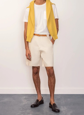 法国制造DE BONNE FACTURE休闲中腰纯色直筒斜纹布休闲白短裤SH07