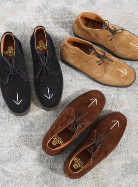 英国制造Sanders Chukka麂皮厚底反绒皮系带复古休闲鞋皮鞋007版