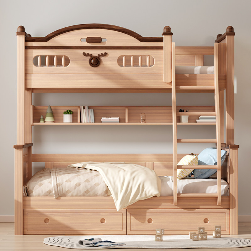 全实木上下床鹅掌楸木儿童双层床上下铺男孩高低床子母床两层床