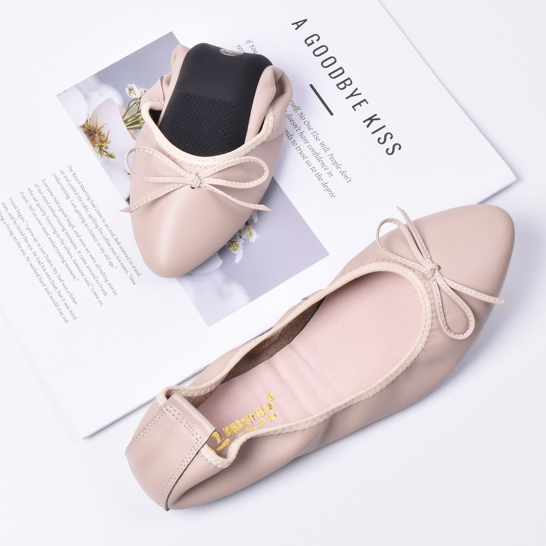 26年尖头蝴蝶结真皮单鞋软底蛋卷鞋舒适平底孕妇鞋大码瓢鞋女牛皮