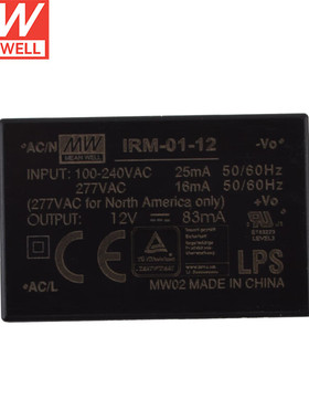 明纬（MEANWELL）IRM-01-12 1W插脚型AC-DC模块开关电源12V83mA