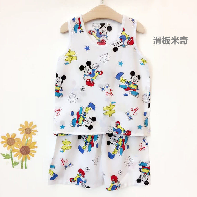 SUMMER COTTON SILK KIDS SLEEVELESS SHORTS HOME WEAR KIDS PAJAMA SET BOYS GIRLS BABY COTTON SILK 1-2 YEARS OLD