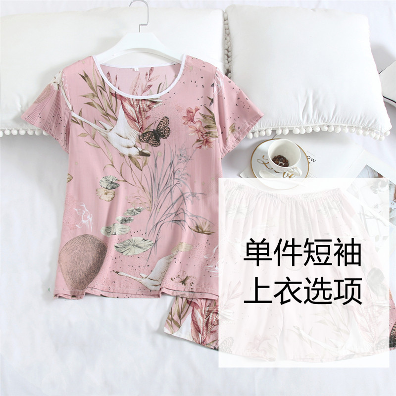 LADIES COTTON SILK ROUND NECK SUMMER THIN SHORT SLEEVE COTTON SILK HOME TOPS SINGLE PIECE ARTIFICIAL COTTON AIR CONDITIONING CLOTHES PAJAMAS