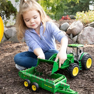 John Deere出口欧美声光农用拖拉机+撒播器+挖土机质量特别好玩具