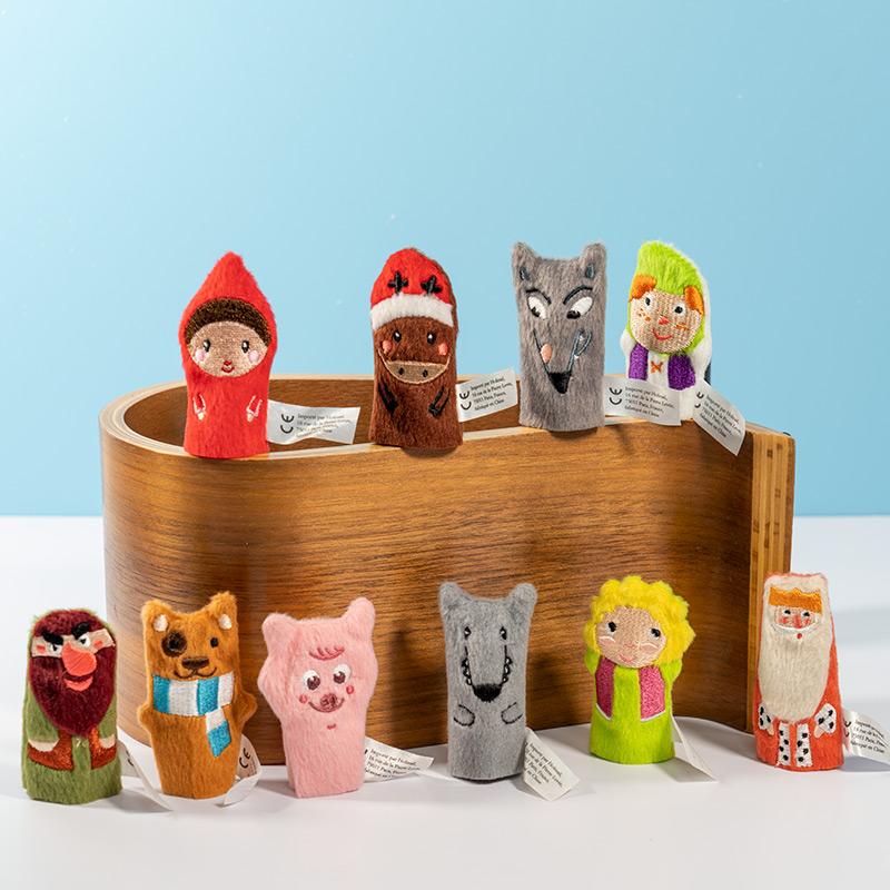 卡通人物毛绒手指偶小红帽大灰狼亲子互动游戏感统训练童话讲故事