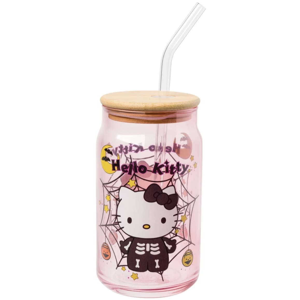 HelloKitty可爱万圣节蛛网凯蒂猫吸管玻璃杯带盖吸管杯牛奶杯XG9