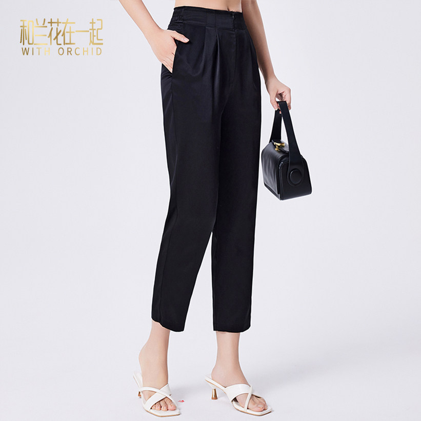 2025新款重磅真丝女裤桑蚕丝高腰显瘦百搭休闲九分裤哈伦裤妈妈裤