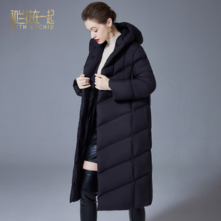 2026冬季新款欧美高端羽绒服女加长款过膝连帽加厚白鸭绒外套