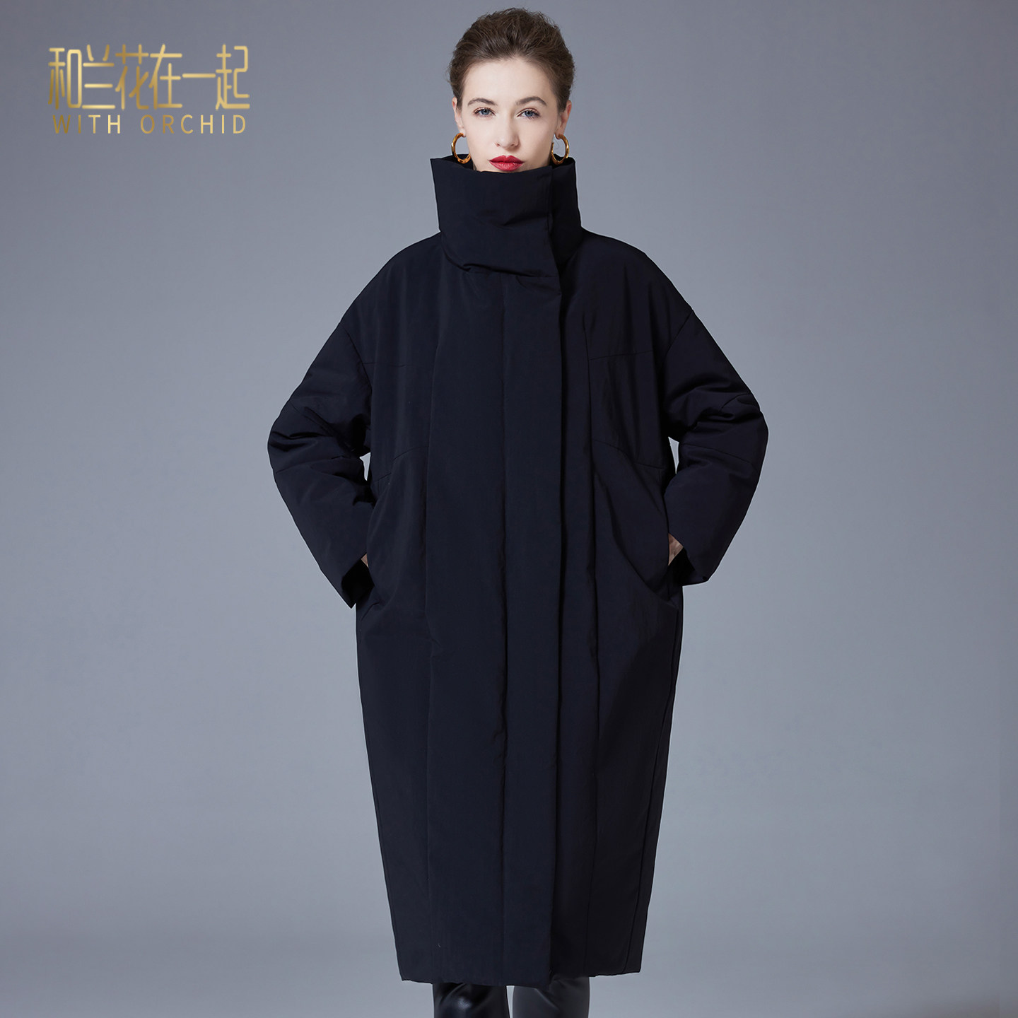 高领过膝加厚白鸭绒女羽绒服
