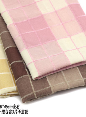 2cm浅棕绒绒色织大格子  复古娃衣布料 日韩风格手工布艺DIY
