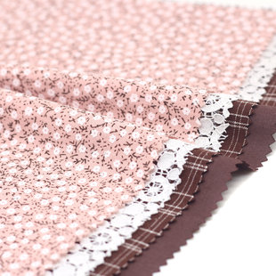 桃粉色纯棉双层棉纱布料布组 41024 全棉浅蓝小碎花手工布艺面料