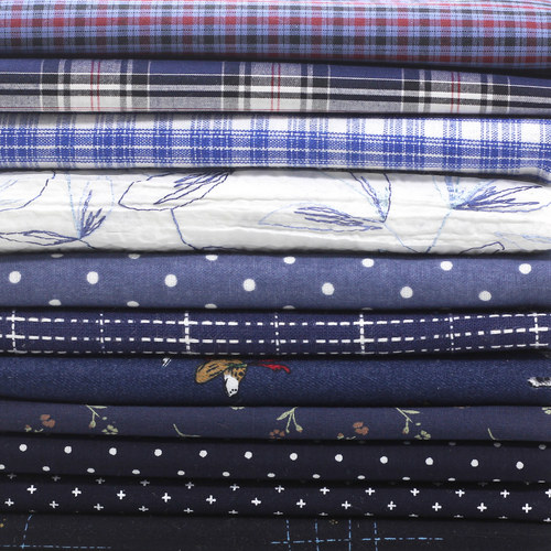 纯棉深蓝色娃衣布料 全棉小碎花面料手工DIY布料 色卡 半米