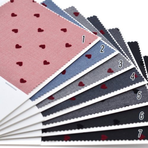 爱心蝴蝶结图案TR面料样布 心形植绒斜纹绒绒高级娃衣布料小样