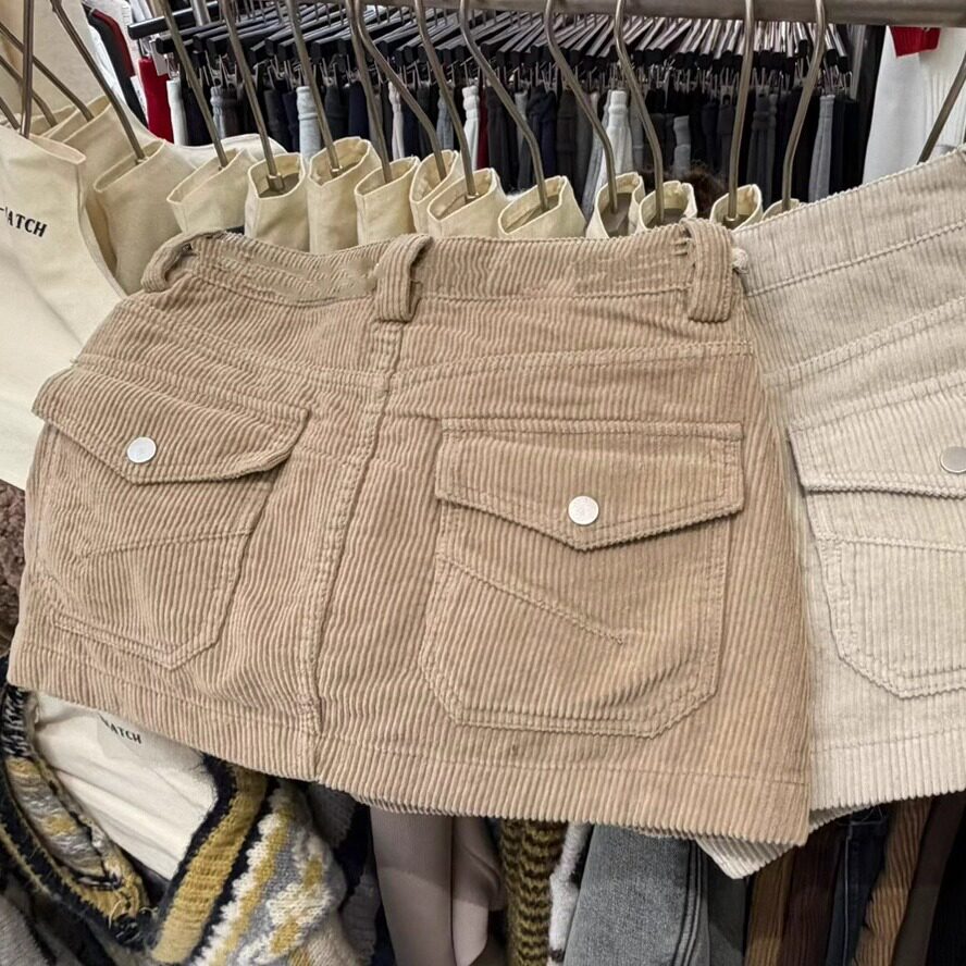 正版灯芯绒防走光显瘦A字短裙