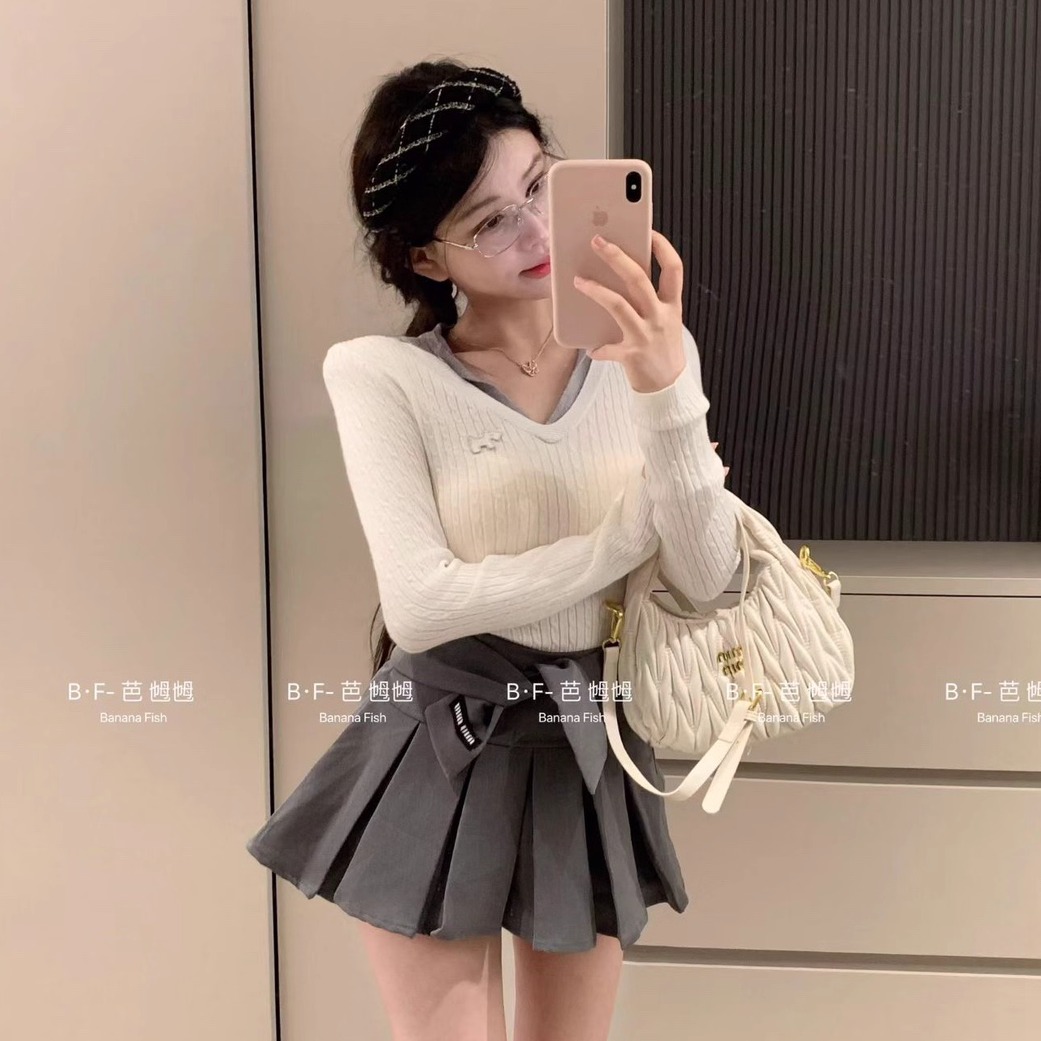 TB风撞色翻领针织衫显瘦小狗上衣