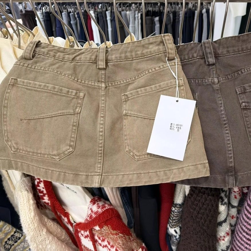 现货纯欲辣妹防走光显瘦A字工装