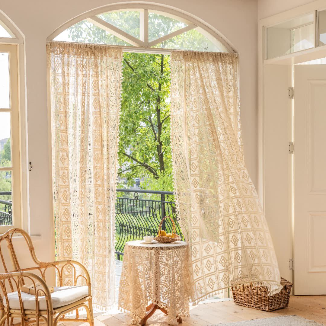 棉线钩针镂空成品窗帘隔断帘柜子遮挡帘飘窗客厅落地窗帘流苏纱帘