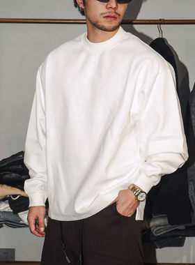 SEVENMF「重磅基础款」欧美纯色磨毛圆领卫衣宽松绣标落肩上衣男