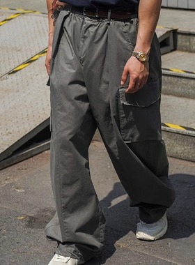 SEVENMF「廓系版」水洗破坏工装裤弯刀大码复古多口袋打褶休闲裤