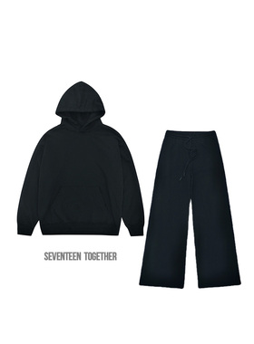 SEVENMF美式重磅超级加绒卫衣一体绒纯色慵懒风帽衫宽松休闲卫裤