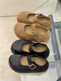 18年老店欧货真皮厚底2026新松糕增高玛丽珍女鞋一字扣两穿乐福鞋