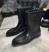 18年老店欧货胎牛皮女靴2025秋冬新款 尖头中筒靴马丁靴短靴潮 时尚