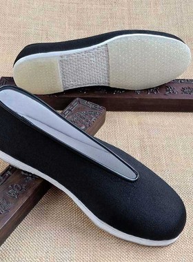 新款老北京布鞋女纯手工千层底礼服呢元圆口妈妈孕妇软底透气黑色