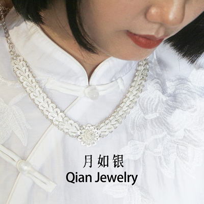月如银足银999花丝纯手工项链
