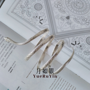 月如银 | 纯手工原创设计999足银蛇形手镯胜赏须倾竹叶青可做臂镯