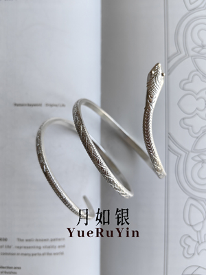 月如银原创足银999手工手镯錾刻