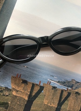 STB 复古时髦秀款黑色椭圆形猫眼墨镜太阳眼镜UV400 男女适用