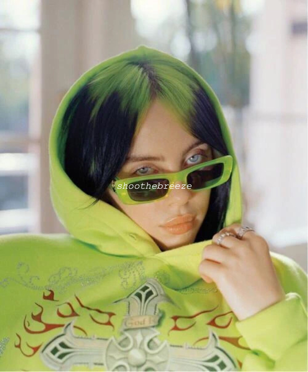 STB 碧梨同款复古小方框形荧光绿墨镜太阳眼镜 男女适用