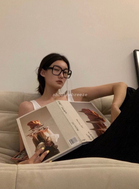 STB 复古方形大粗黑色框架平光眼镜凹造型大圆脸显瘦镜框男女适用