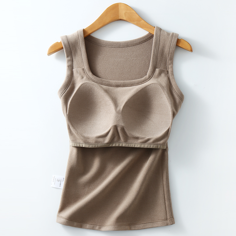 软糯竖条德绒带胸垫背心