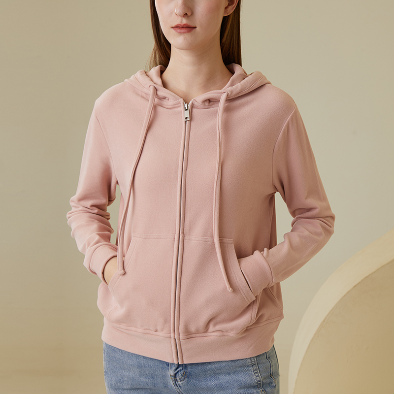 双面德绒外套女秋季连帽拉链开衫