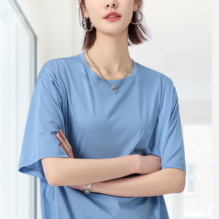 亚麻桑蚕丝oversize中长款女T恤遮屁股 宽松落肩短袖下身失踪上衣