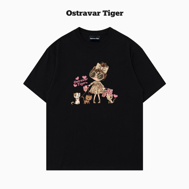 专柜授权Ostravar Tiger 手绘宽松卡通印花情侣男女款纯棉短袖t恤