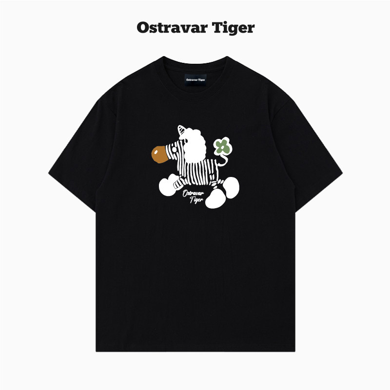 专柜2026新款Ostravar Tiger手绘宽松卡通印花男女款纯棉短袖t恤