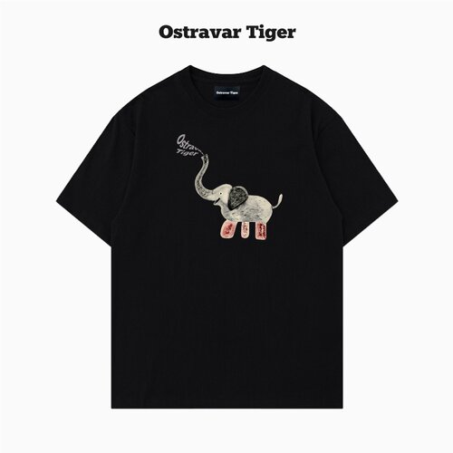 专柜授权Ostravar Tiger 手绘宽松卡通印花情侣男女款纯棉短袖t恤