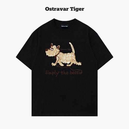 专柜授权Ostravar Tiger 手绘宽松卡通印花情侣男女款纯棉短袖t恤
