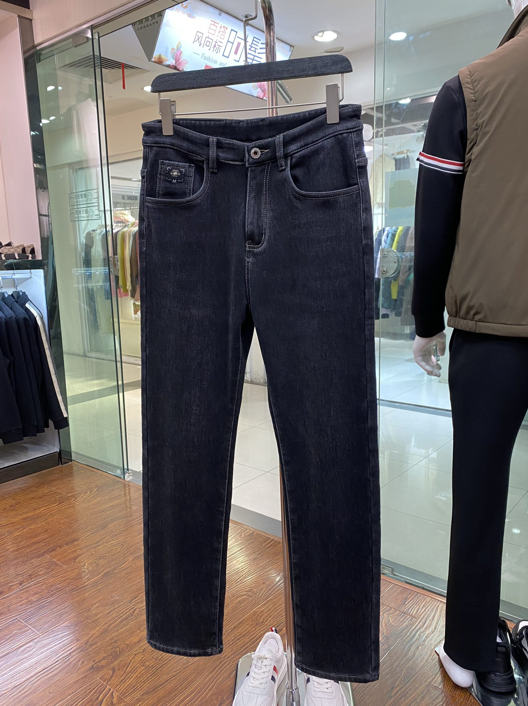 VZZ加绒加厚保暖牛仔裤K313高腰深裆宽松直筒男裤2024冬季黑牛仔