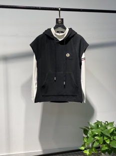 美式休闲男士卫衣重磅华夫格无袖帽衫背心薄外套情侣连帽上衣男潮