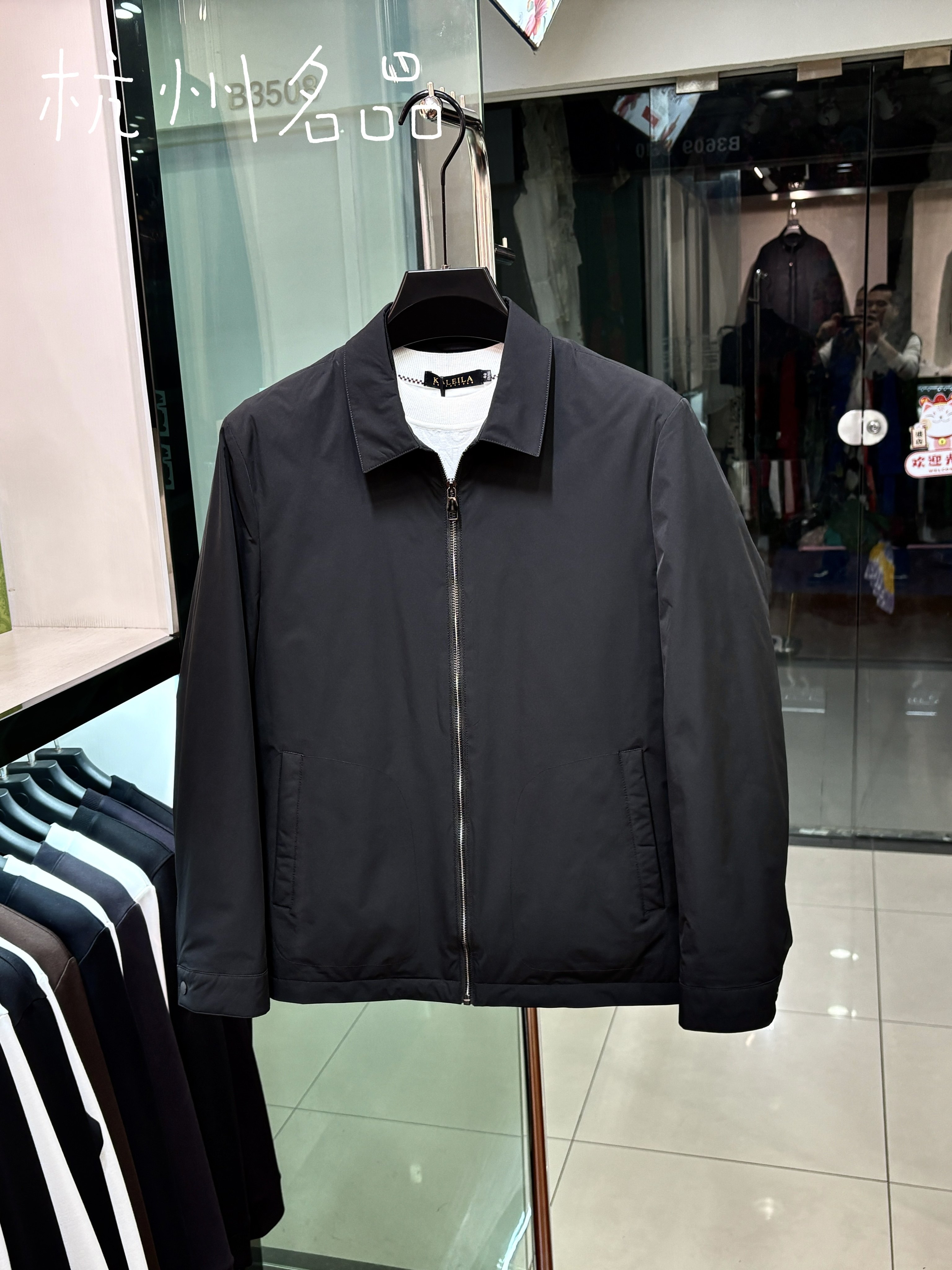 2025新款男士翻领夹克鹅绒服纯色行政外套男装轻薄羽绒服保暖上衣