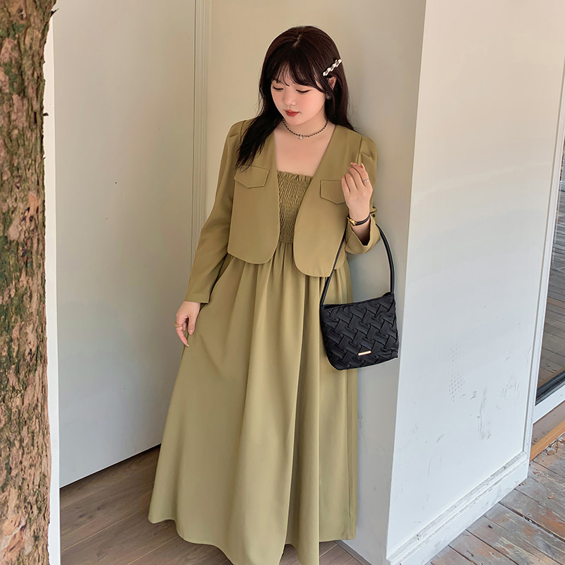 秋季新品大码女装200斤胖mm韩版设计感套装吊带裙西服外套两件套,女装/女士精品,时尚套装,淘宝优惠券,粉丝福利购,淘宝优惠卷