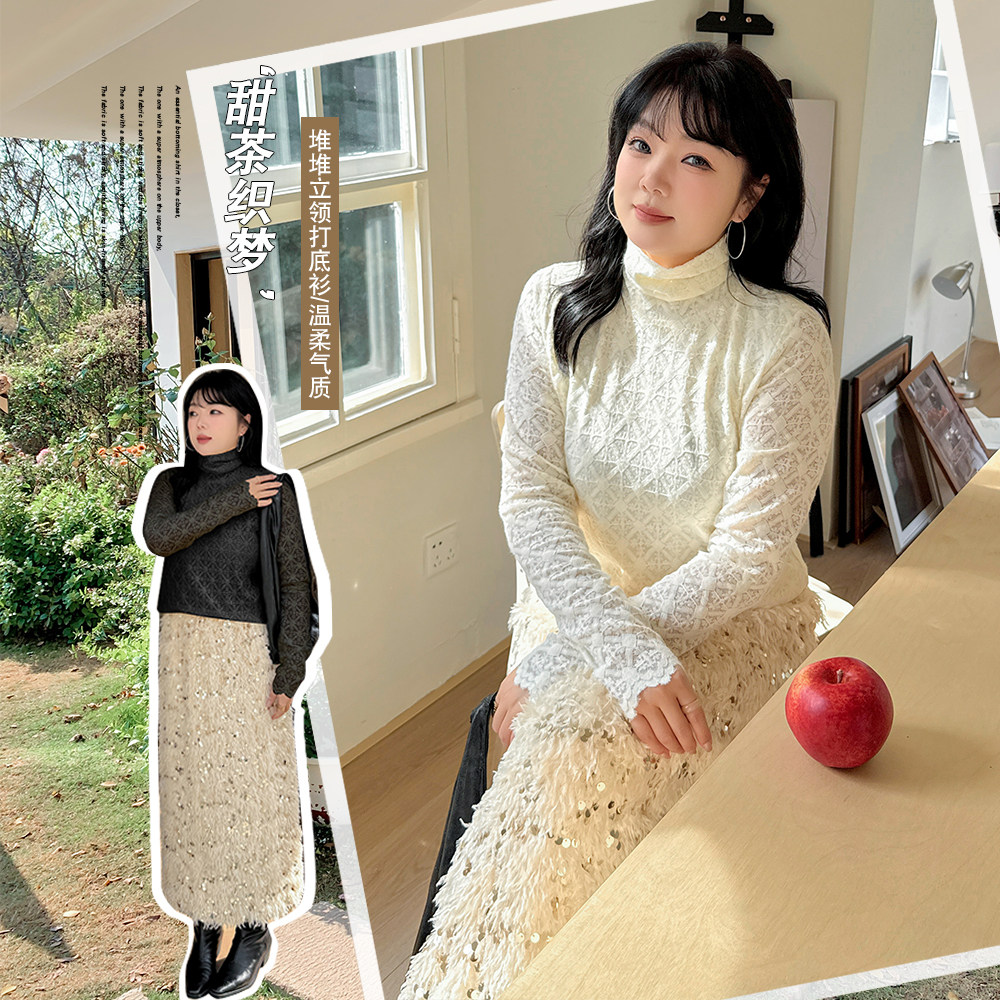 大码女装法式氛围感打底衫2025秋季新品立领长袖蕾丝衫内搭叠穿女,女装/女士精品,大码内搭,淘宝优惠券,粉丝福利购,淘宝优惠卷