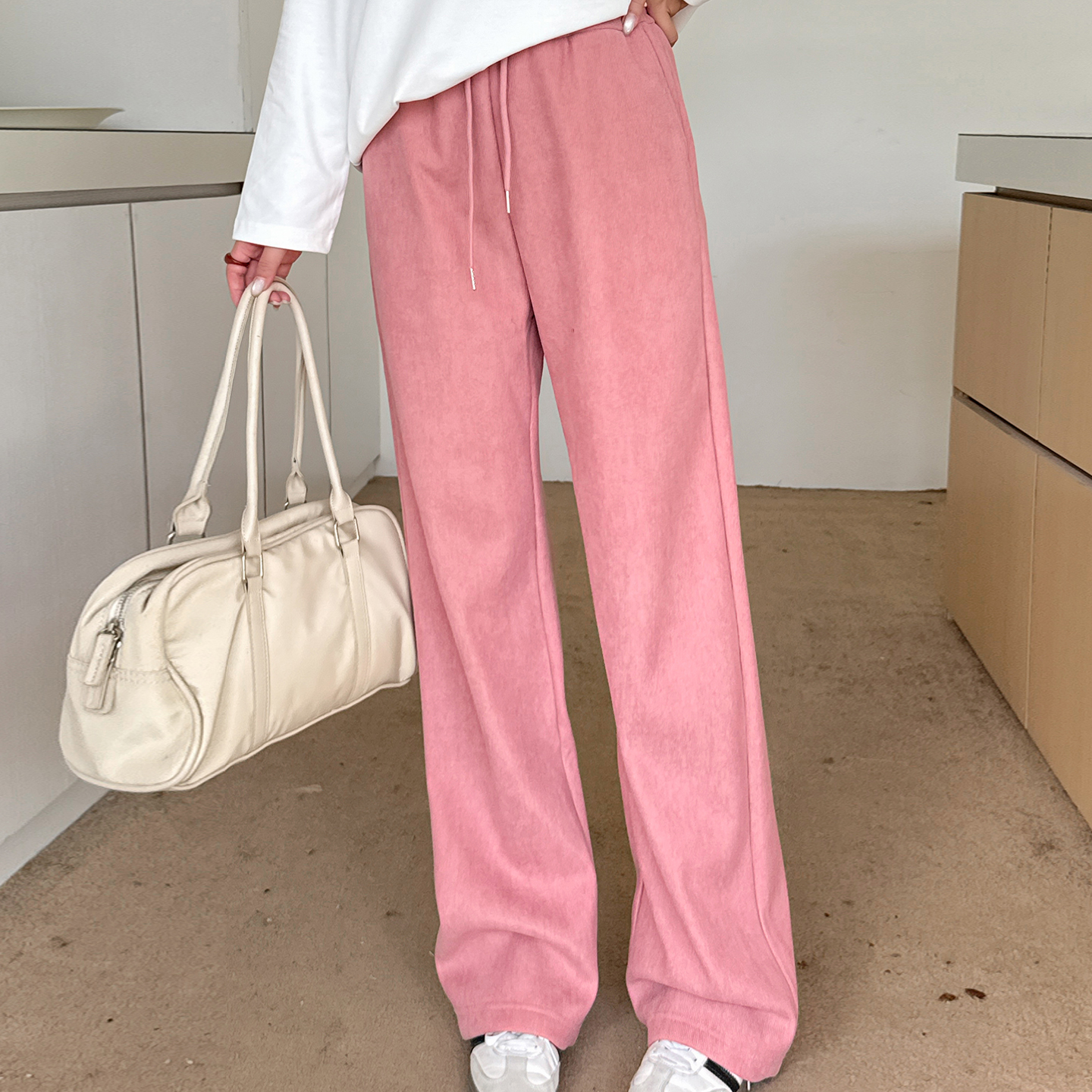 大码休闲裤加绒保暖松紧腰直筒裤