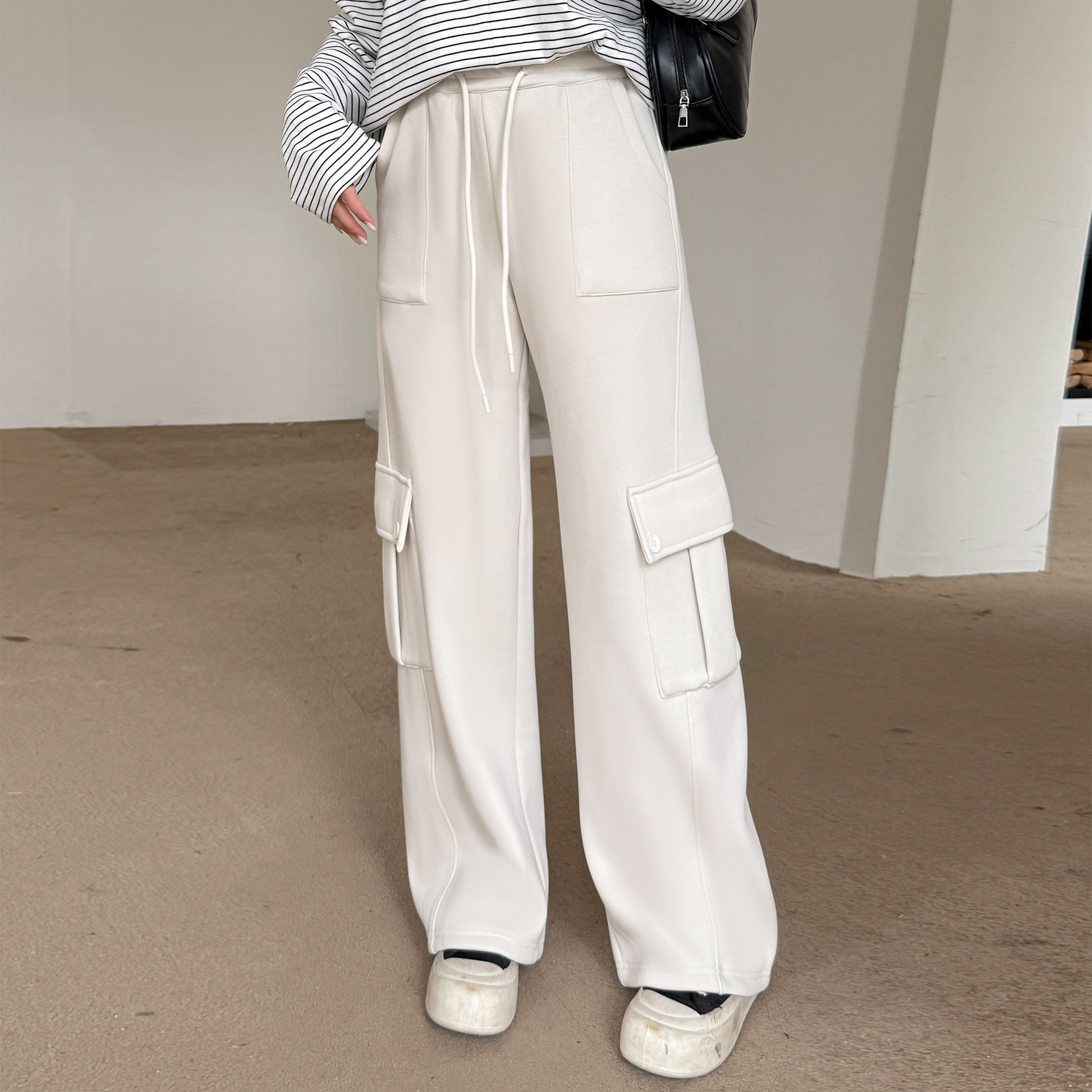 200斤胖mm大码工装风阔腿裤女2025冬季抽绳休闲裤慵懒风加绒长裤,女装/女士精品,大码裤装,淘宝优惠券,粉丝福利购,淘宝优惠卷